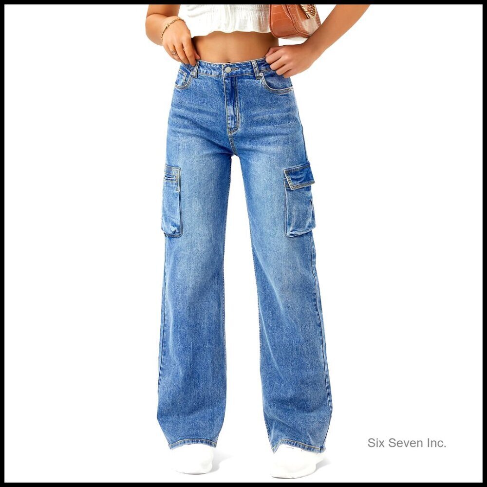 High Waisted Cargo Jeans Wide Leg Baggy Pants Y2K Retro Casual Chic